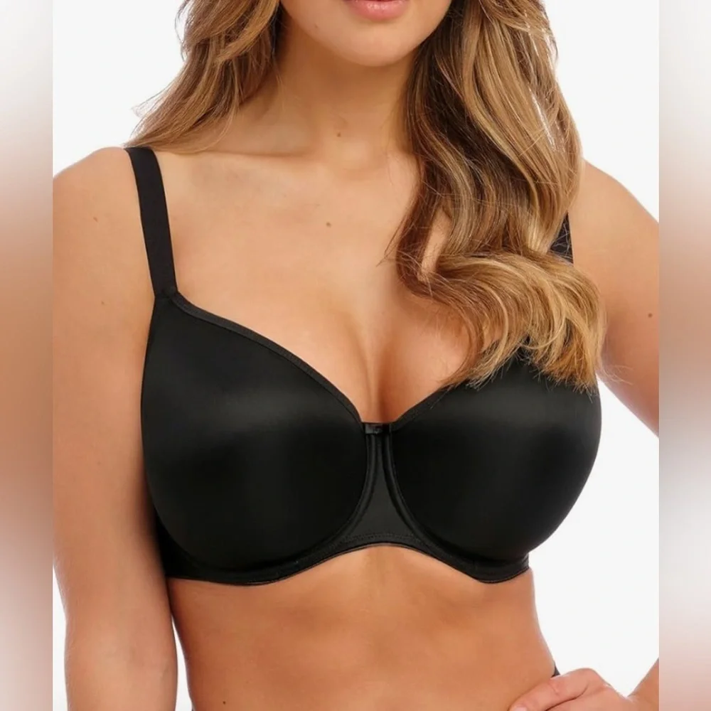 NWT-42DD Black T-Shirt Bra Full Coverage 4 Hooks Wide Straps & Extra backstrap
